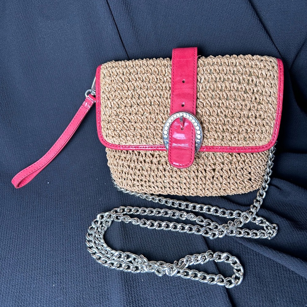 Brighton small crossbody leather and natural woven purse